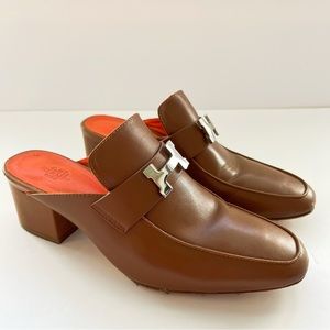 Authentic Hermes Women’s Paradis Mules Block Heels H Buckle Goatskin